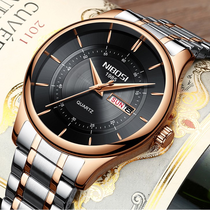 NIBOSI Men's Watch Rose Gold Luxury Watch Men's Military Style Quartz Wrist Watch