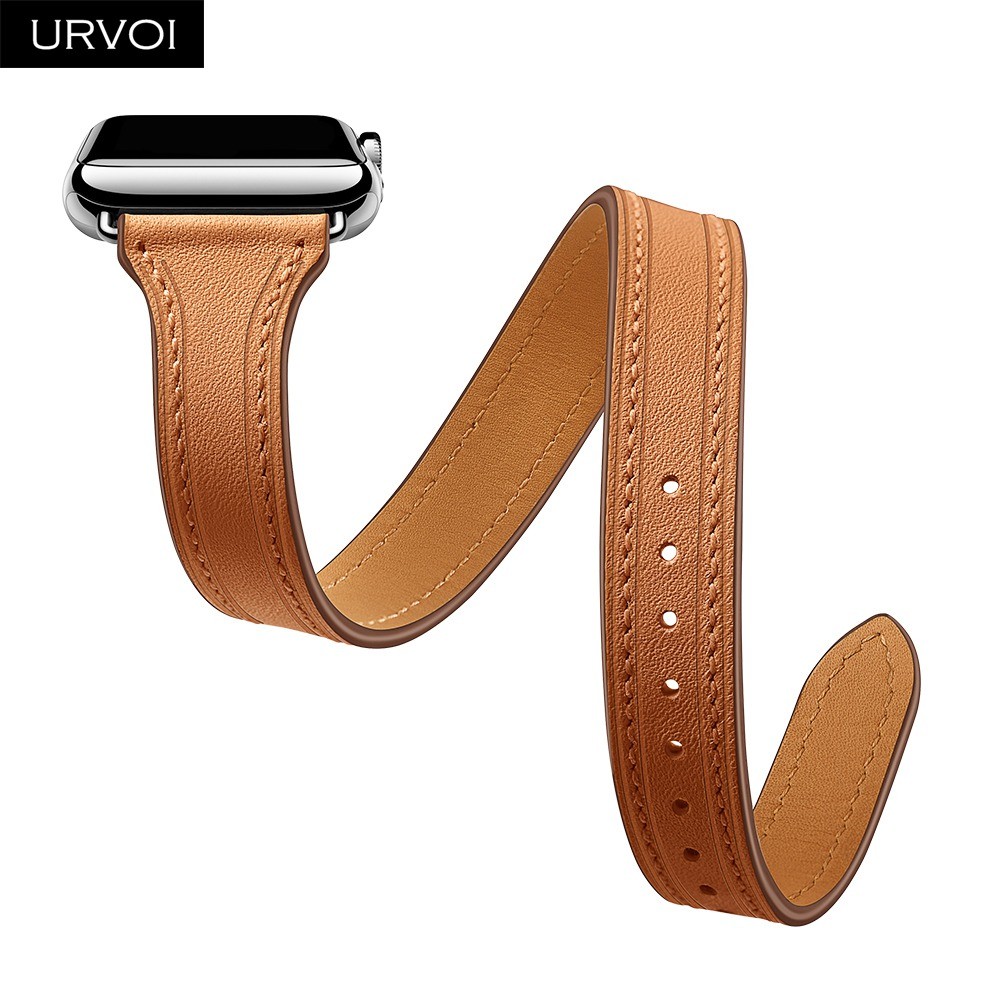 URVOI Double Round for Apple Watch Band Series 7 6 SE 5 4 3 Luxury Strap for iWatch Soft Genuine Leather Wrist Loop 40 41 44 45mm