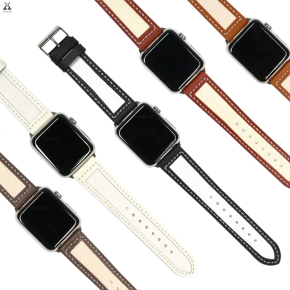 Lebanda Leather Canvas Strap for Apple Watch Series 7 6 SE 5 4 3 2 1 Wristwatches Personality Simple Modern Design for iWatch 41 45mm