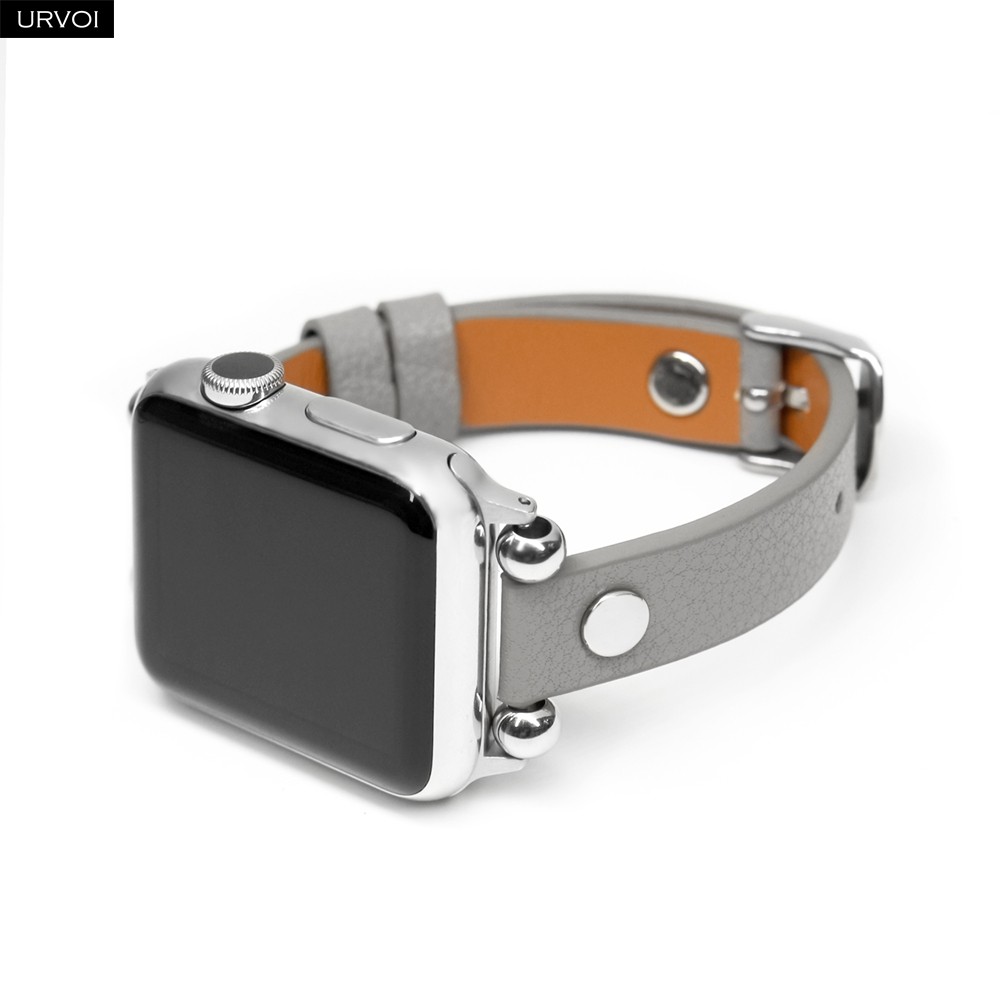 URVOI Leather Strap for Apple Watch Series 7 6 SE 5 4 3 2 1 Ultra-thin Strap Fashion Design Pin Buckle for iWatch 41 45mm