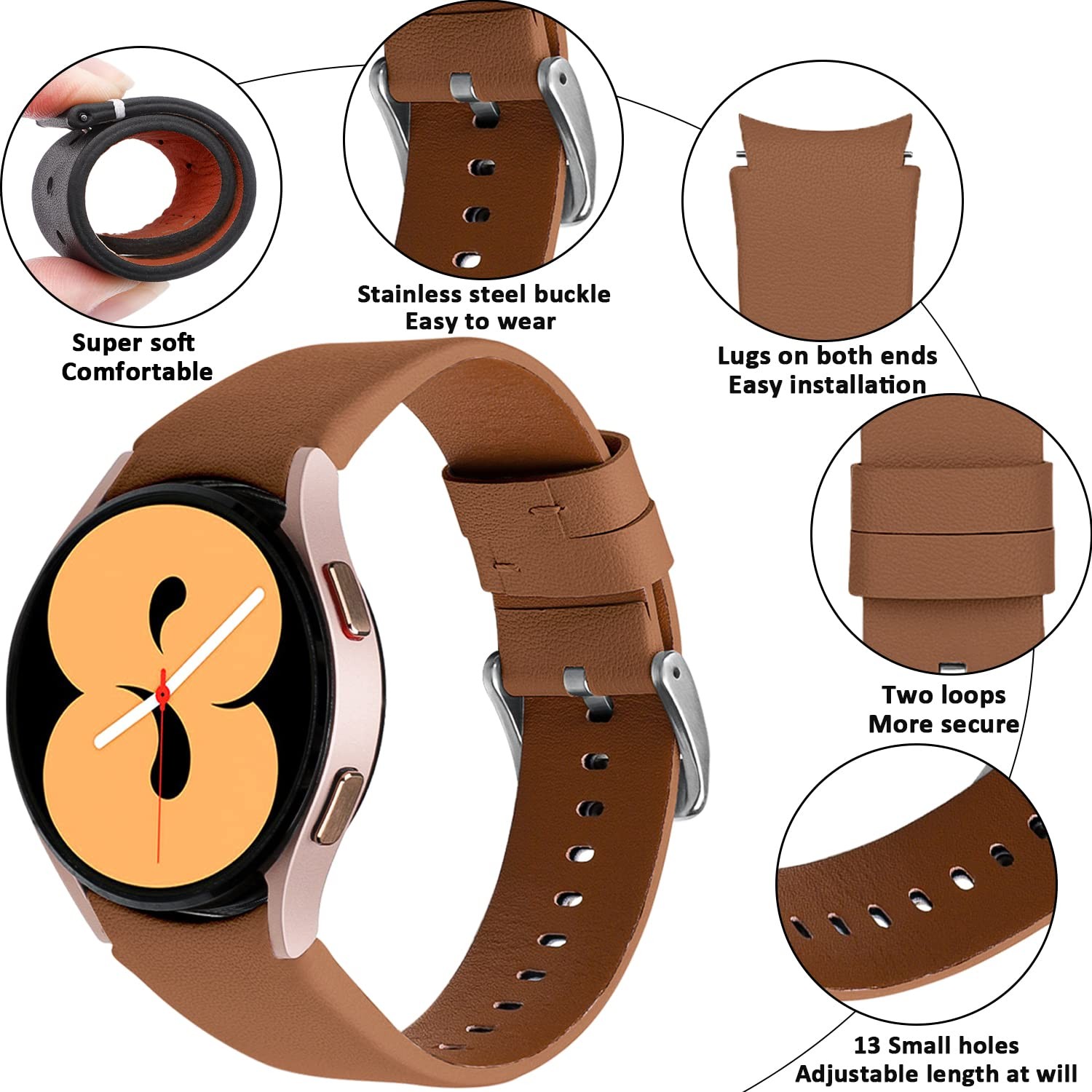 Genuine leather band for samsung galaxy watch 4 classic 46mm 42mm 44mm 40mm no gaps leather bracelet correa galaxy watch 4 strap