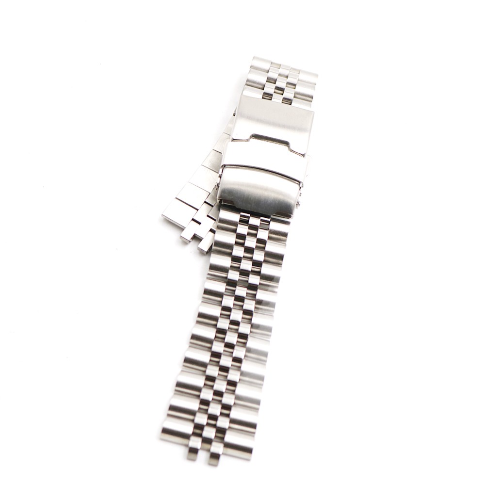 CARLYWET - 22mm Silver Jubilee Watch Band, Hollow Curved Tip, Solid Stainless Steel Screw Links, Silver for Seiko SKX 007