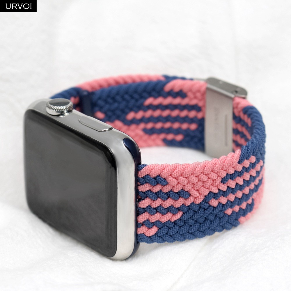 URVOI Braided Solo Loop Strap for Apple Watch Series 7 6 SE 5 4 3 2 1 Camo Strap Stretchable Folding Buckle for iWatch 41 45mm