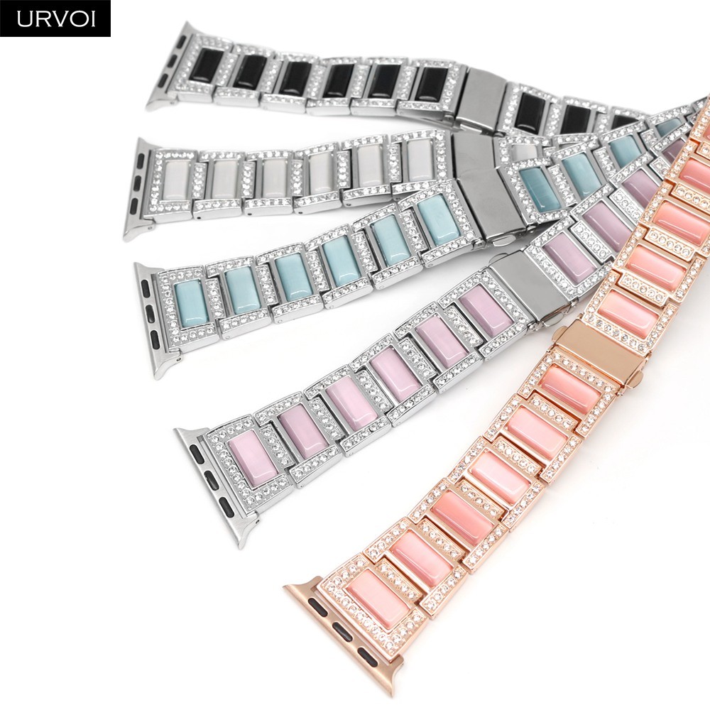 URVOI Metal Strap for Apple Watch Series 7 6 SE 5 4 3 2 1 Band for iwatch strap with Opal Luxury Glitter Shiny Stone 40mm 44mm