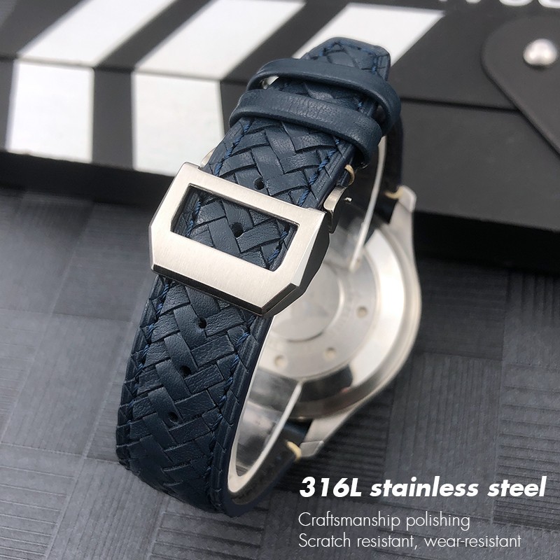 20 21mm 22mm High Quality Cow Leather Woven Watchband Fit For IWC Portugal Pilot Watches Curved End Genuine Leather Watch Strap