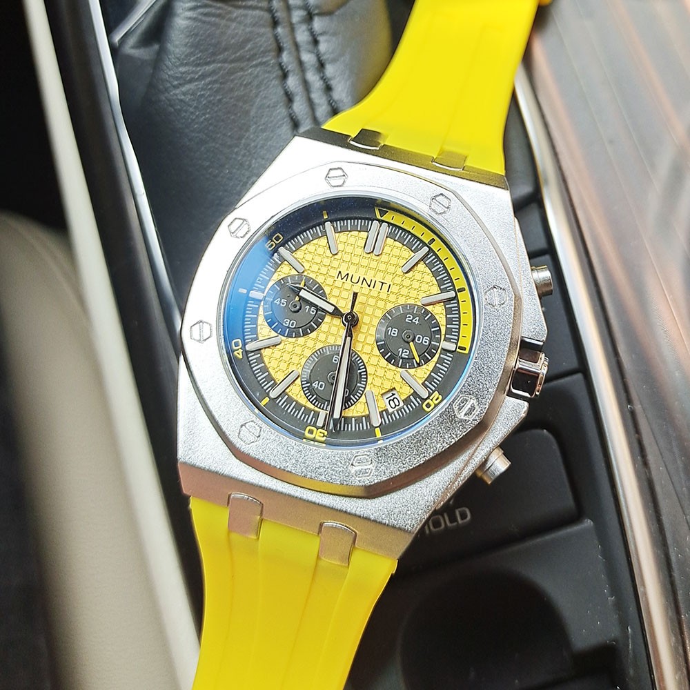 Fashion Quartz Watch Men Yellow Silicone Strap Chronograph Military Watches Sport Auto Date Wristwatch For Man Relogio