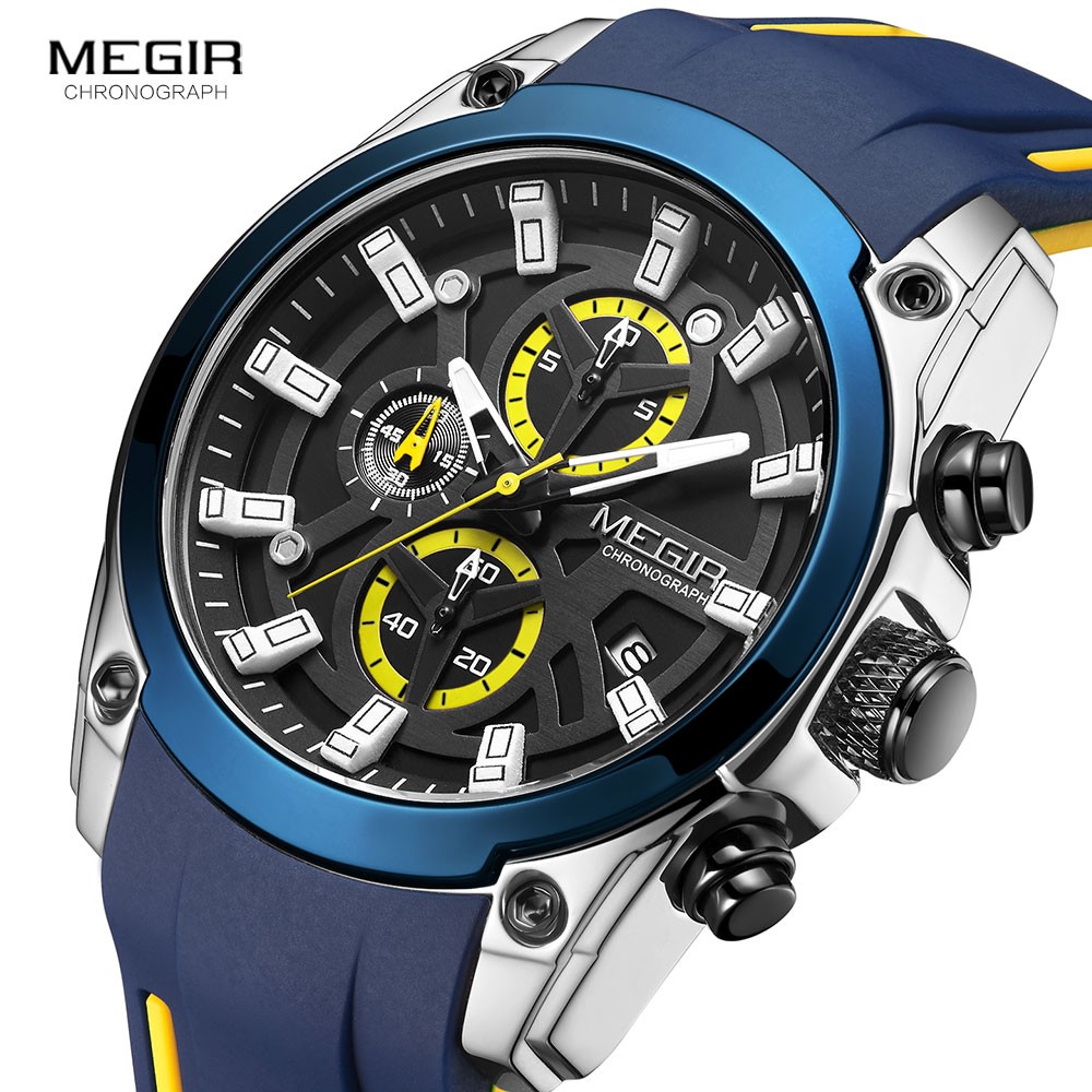 MEGIR Men Sports Military Watches Men Waterproof Fashion Blue Silicone Strap Wristwatch Man Luxury Top Brand Luminous Watch