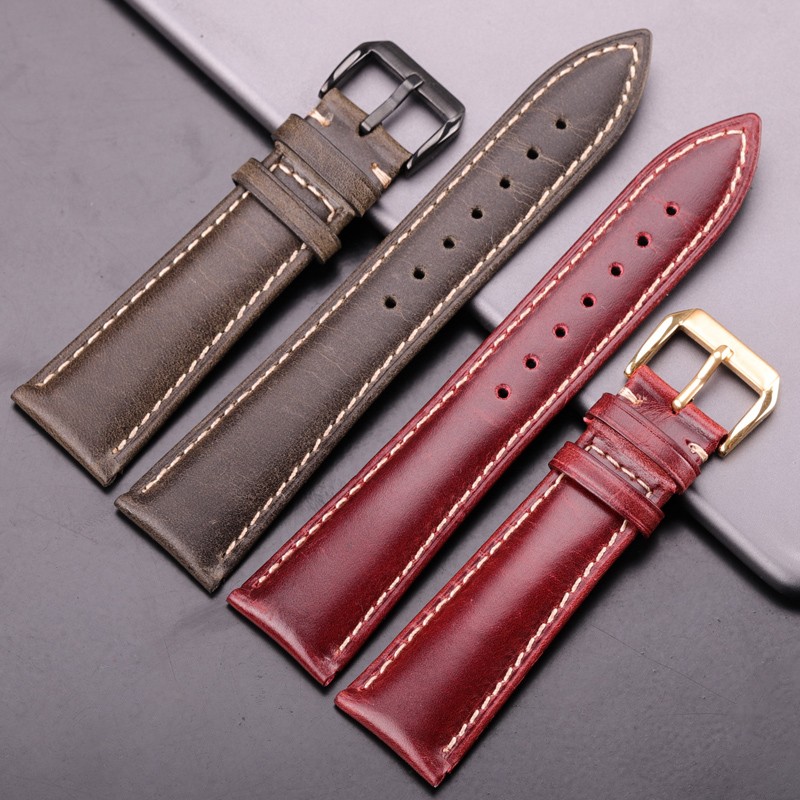 Oil Wax Genuine Leather Watchband Women Men Cowhide Watch Strap Band 18mm 20mm 22mm 24mm Watch Watch Bracelet Metal Clasp