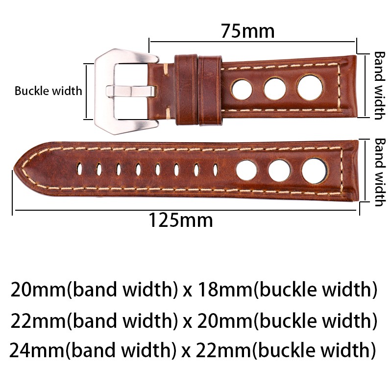 Cowhide Oil Wax Leather Watch Band, 22mm, 24mm, Dark Brown, for Men and Women, Genuine Leather, Fashionable, with Pin Buckle