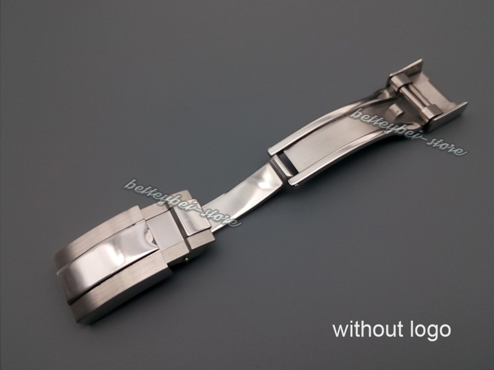 Polished Stainless Steel Watch Buckle Deployment Buckle Silver Brushed Stainless Steel Bracelet Rubber Strap 16mm x 9mm