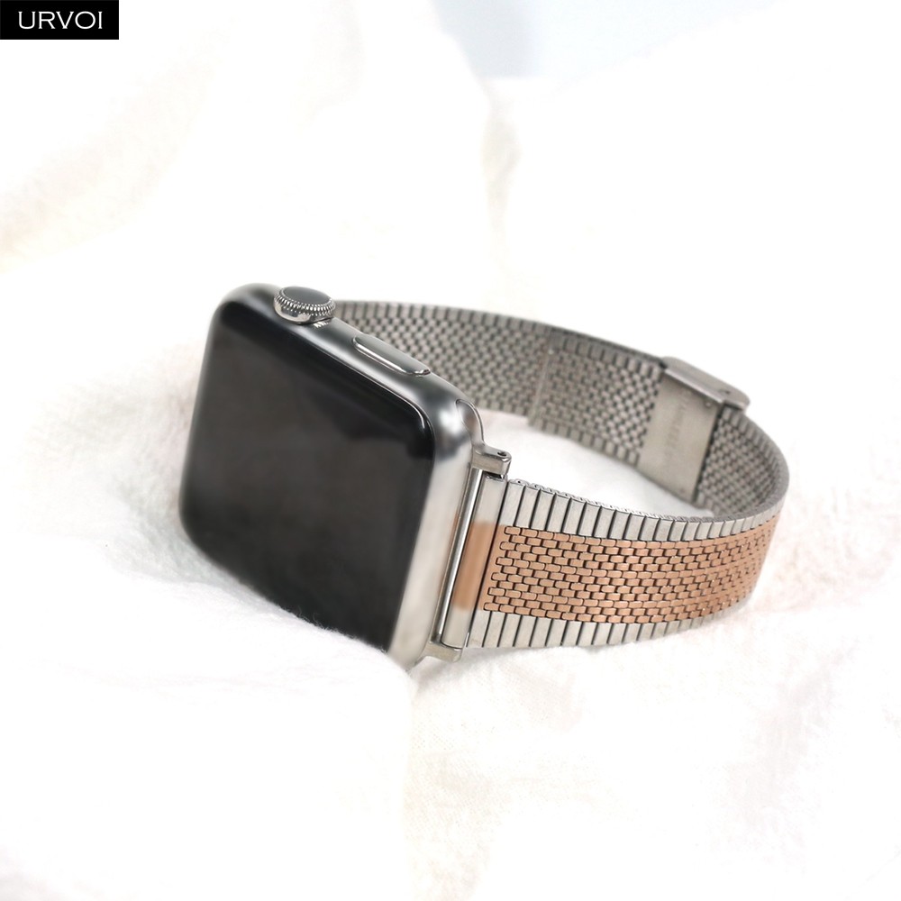 URVOI Stainless Steel Thin Strap for Apple Watch Series 7 6 SE 5 4 3 2 Thin Metal Chain Bracelet Fold Buckle for iWatch 41 45mm