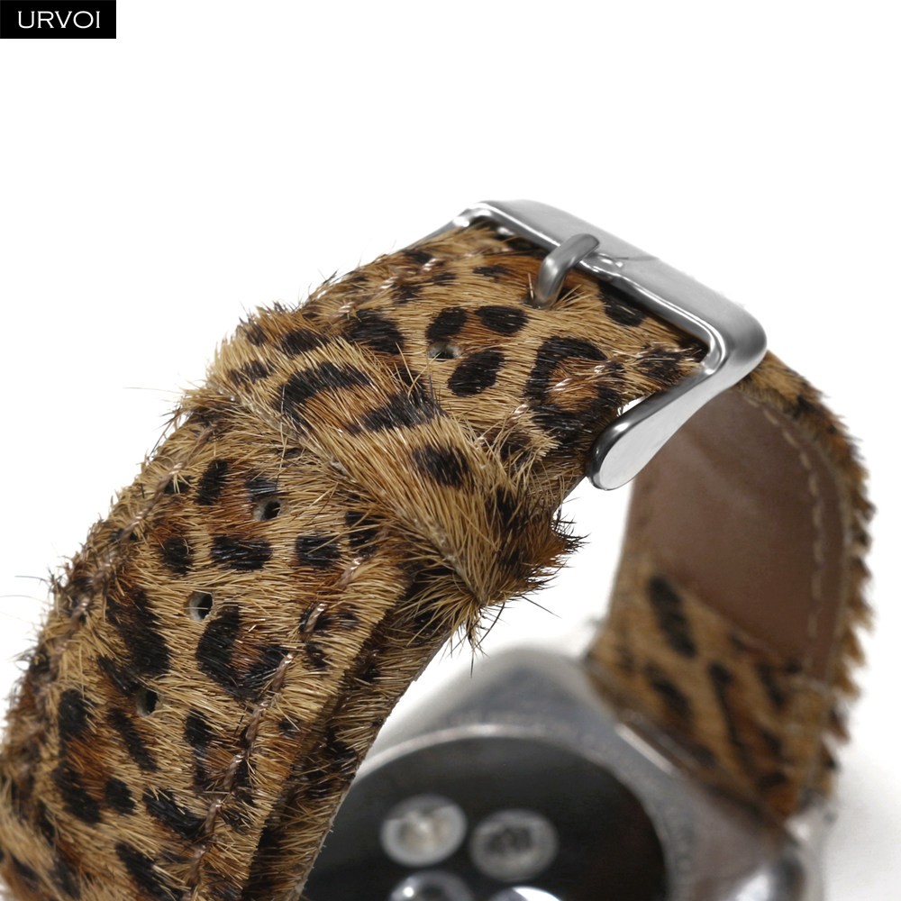 URVOI Band for Apple Watch Strap for iwatch Series 7 6 SE 5 4 3 2 1 Horse Fur Leather Leopard Print Pattern 40 44mm Comfortable