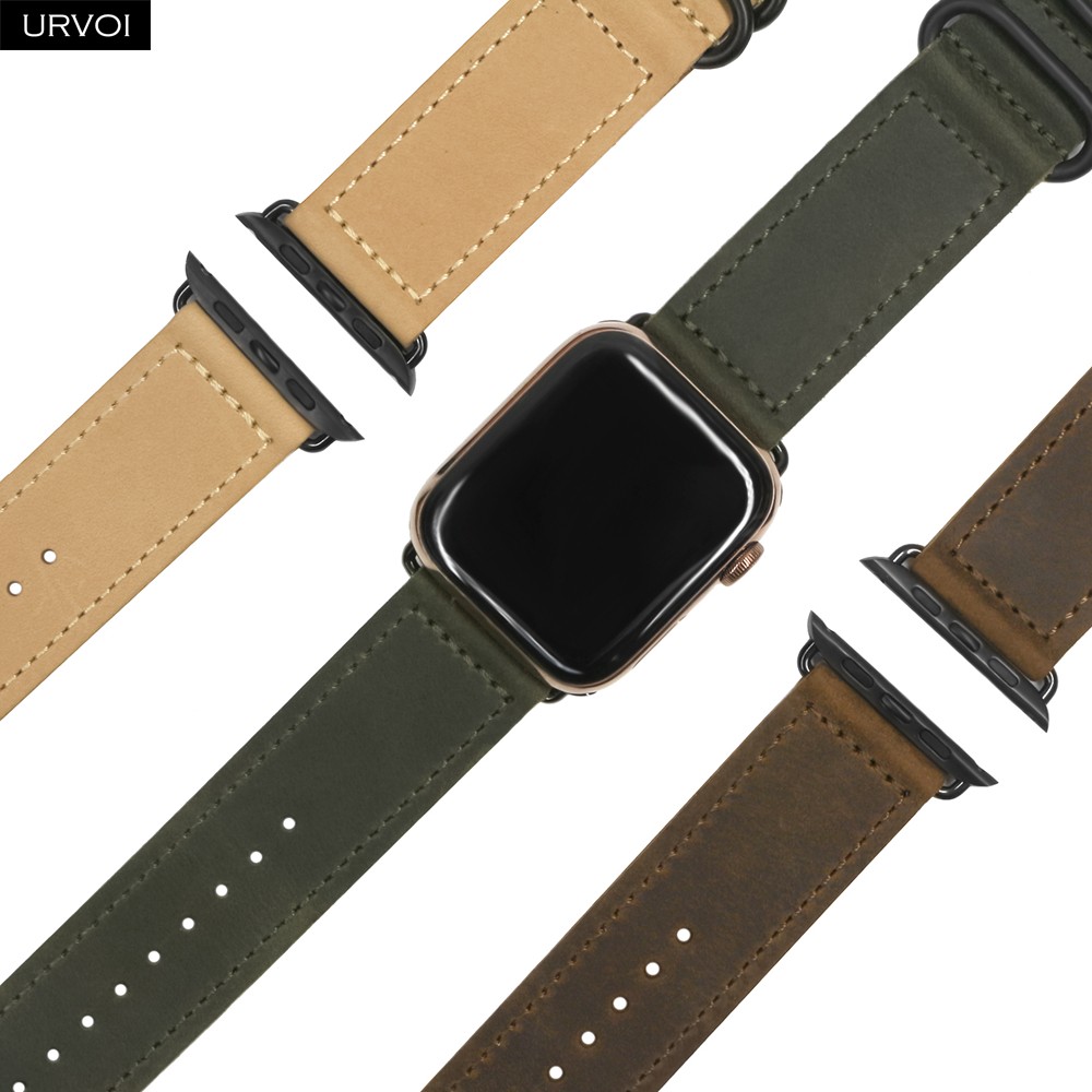 URVOI Band for Apple Watch Series 7 6 SE 5 4 3 2 Strap for iwatch Classic Buckle Wrist Band Handmade Retro Leather Band 40 44mm