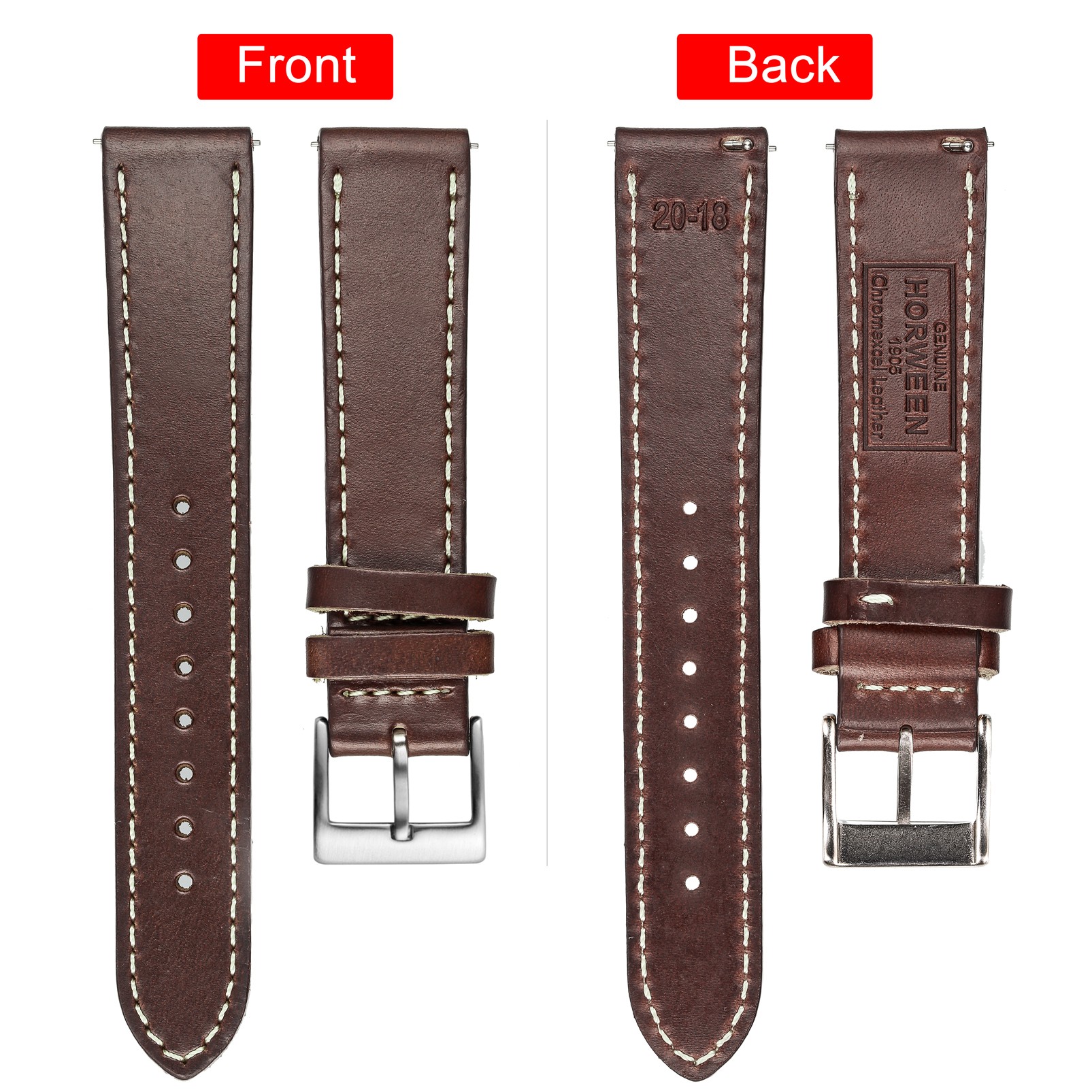 High Quality Horween Genuine Leather Straps Brown Soft Wrap Handmade Horse Leather Watch Strap 18mm 20mm 22mm