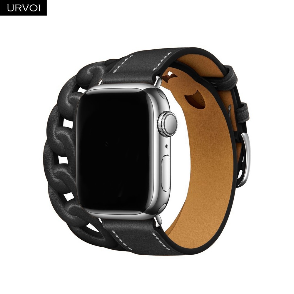 URVOI jurmette Double Round for Apple Watch Series 7 6 SE 5 4 321 Genuine Leather Strap for iWatch Strap Wrist Strap 40 44mm