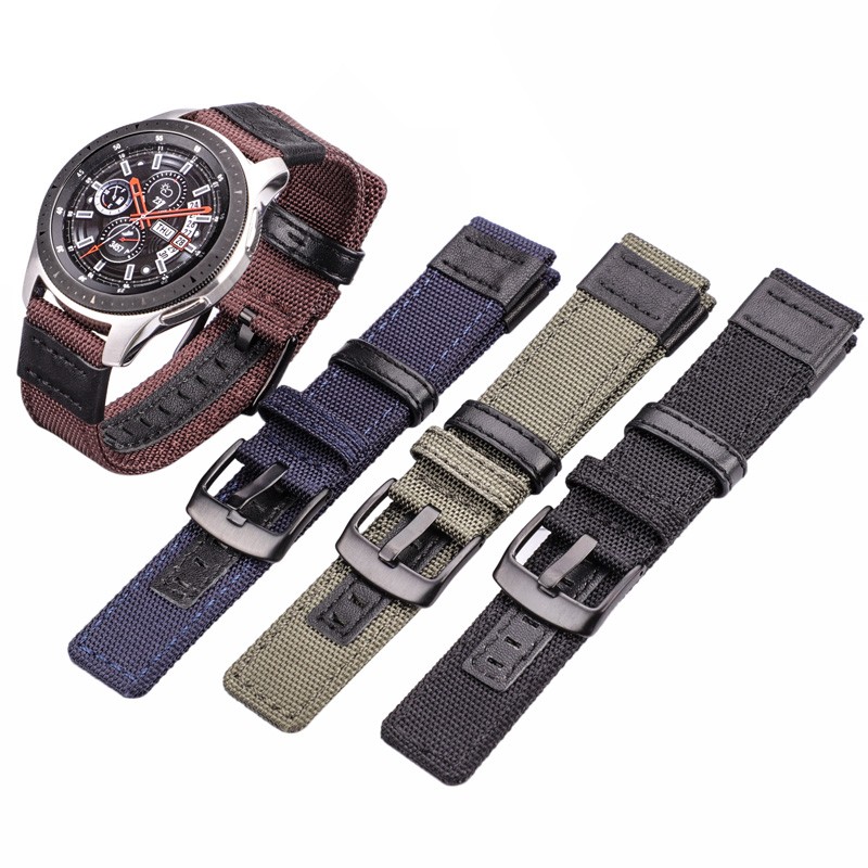 Nylon Watch Straps for Samsung Gear S3 S2 Black and Green Coffee Watch Strap Classic Stainless Steel Band Black Silver Buckle