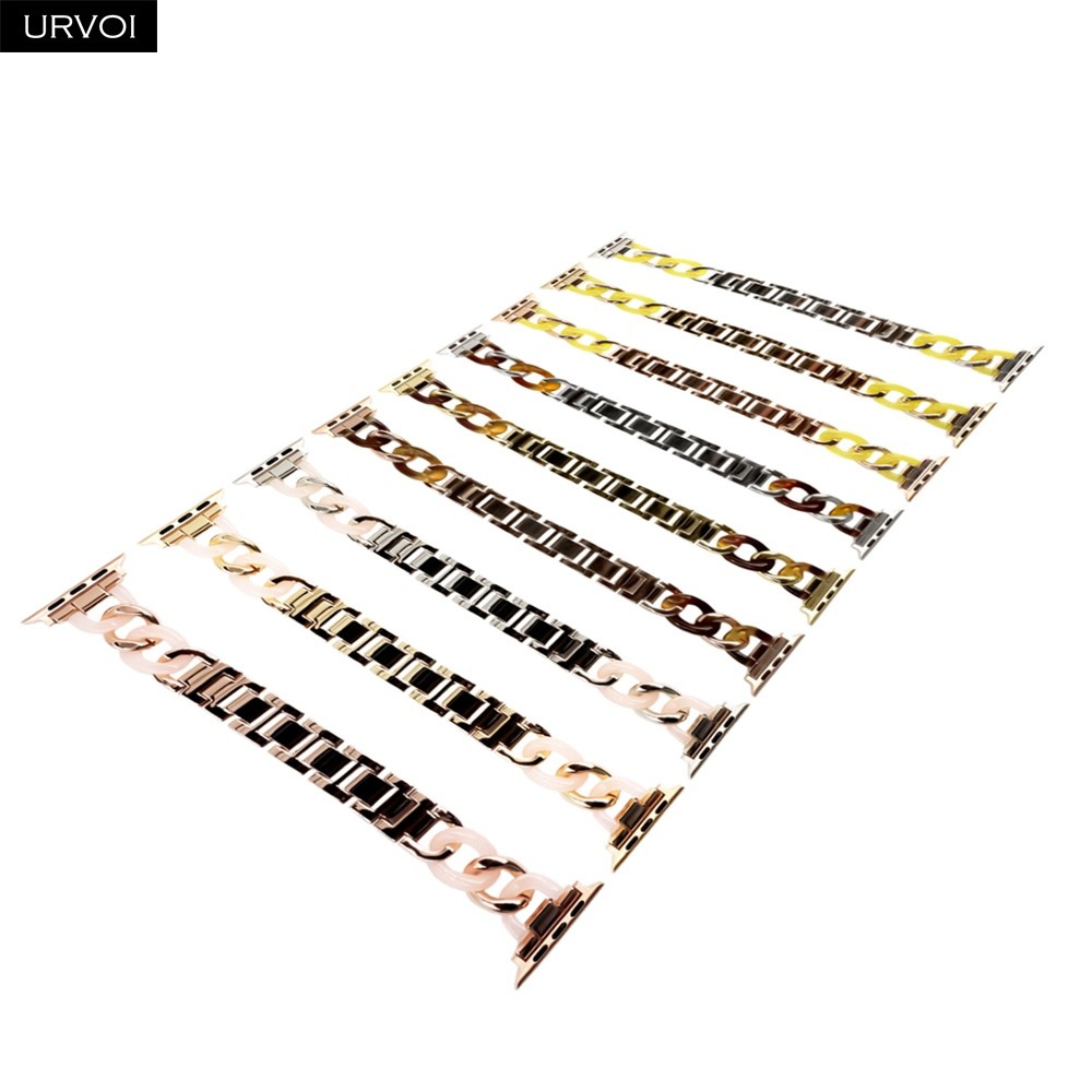 URVOI Link Bracelet for Apple Watch Series 7 6 SE 5 4 3 Band for iwatch Resin Strap Cow Boy Chain Girls Stainless Steel Bracelet