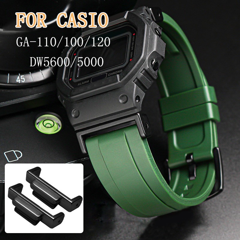 For Casio For G-SHOCK GA-110 GA-100 DW-5600 6900 GA-2100 Watch Strap Fluorine Rubber Watchband With Connector Adapters 16mm