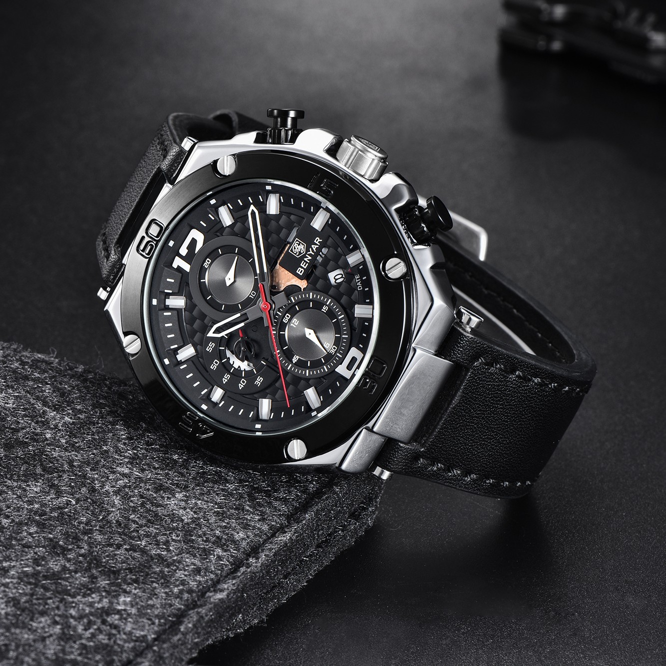 Top Luxury Brand BENYAR 2022 Men's Quartz Watch Multifunction Sport Chronograph 30M Waterproof Wrist Watch Clock Relogio Masculino