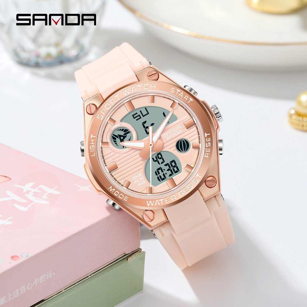 SANDA 2022 Top Brand Fashion Women Watches Waterproof Sports Digital Quartz Wristwatch Casual Watch Gift Relogio Feminino 6067