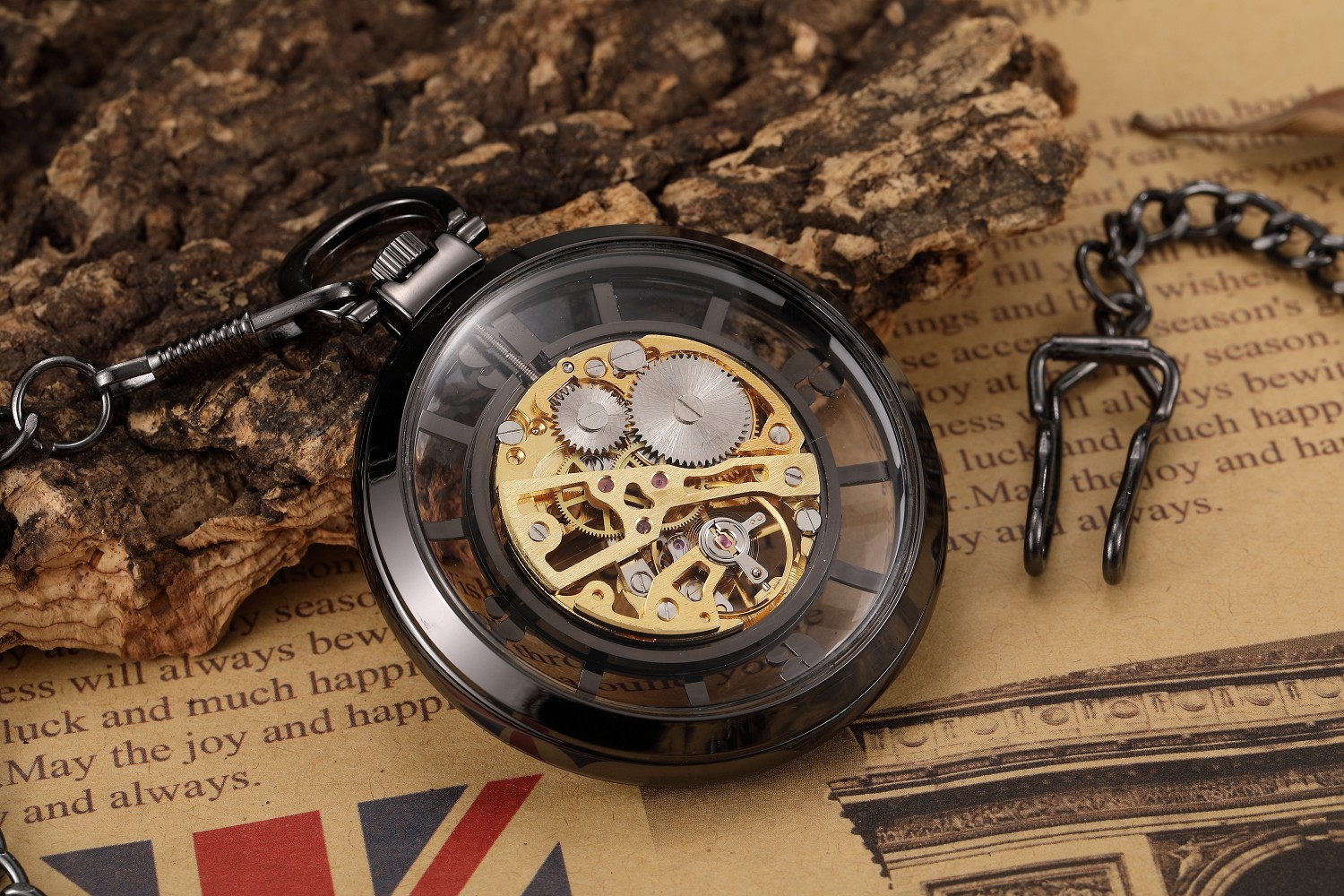 Luxury Black Pocket Watch Vintage Hand Wind Mechanical Steampunk Men Watches Roman Numerals Clock With Fob Chain Reloj Hombre