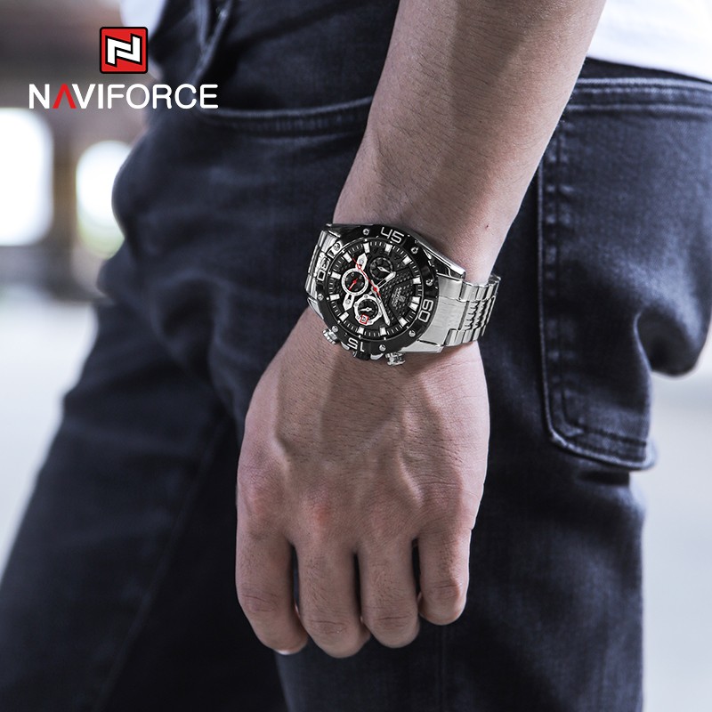 NAVIFORCE Men's Fashion Multifunction Watches Stainless Steel Sports Waterproof Wristwatch Casual Quartz Watch Relogio Masculino