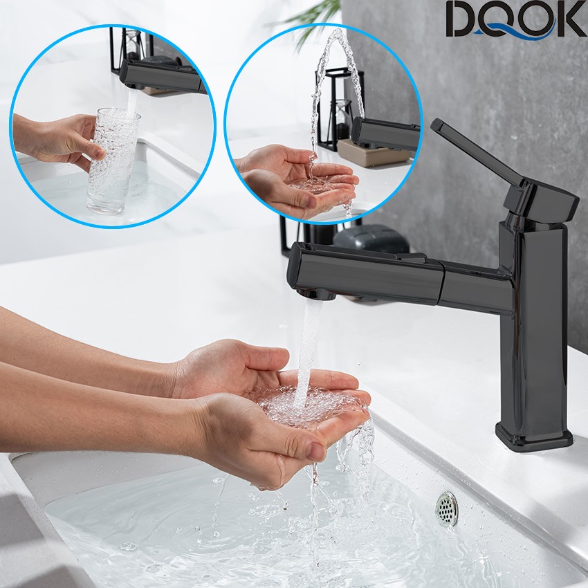 DQOK Bathroom Basin Faucets Basin Mixer Sink Faucet Pull Out Bathroom Water Mixer Chrome Brass Modern Washbasin Faucets Black