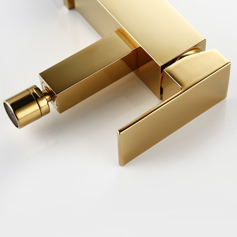 Smesiteli - Solid Brass Bathroom Faucet, Square Style, Polished Gold Finish, Bidet, Single Lever, Water Faucet, Bidet Installation