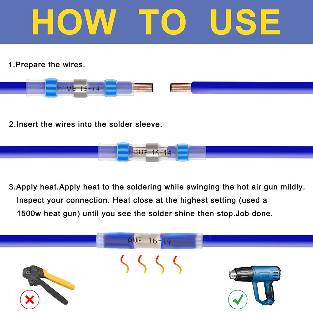 Haisstronica 250/500pcs Welding Wire Connectors Marine Grade Heat Shrink Wire Connectors Heat Shrink Butt Connectors