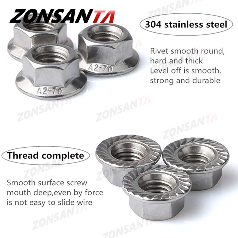 ZONSANTA160pcs حافة سداسية الأشكال المكسرات M3 M4 M5 M6 M8 M10 M12 304 الفولاذ المقاوم للصدأ العالمي Locknuts مجموعة تشكيلة كيت DIN6923