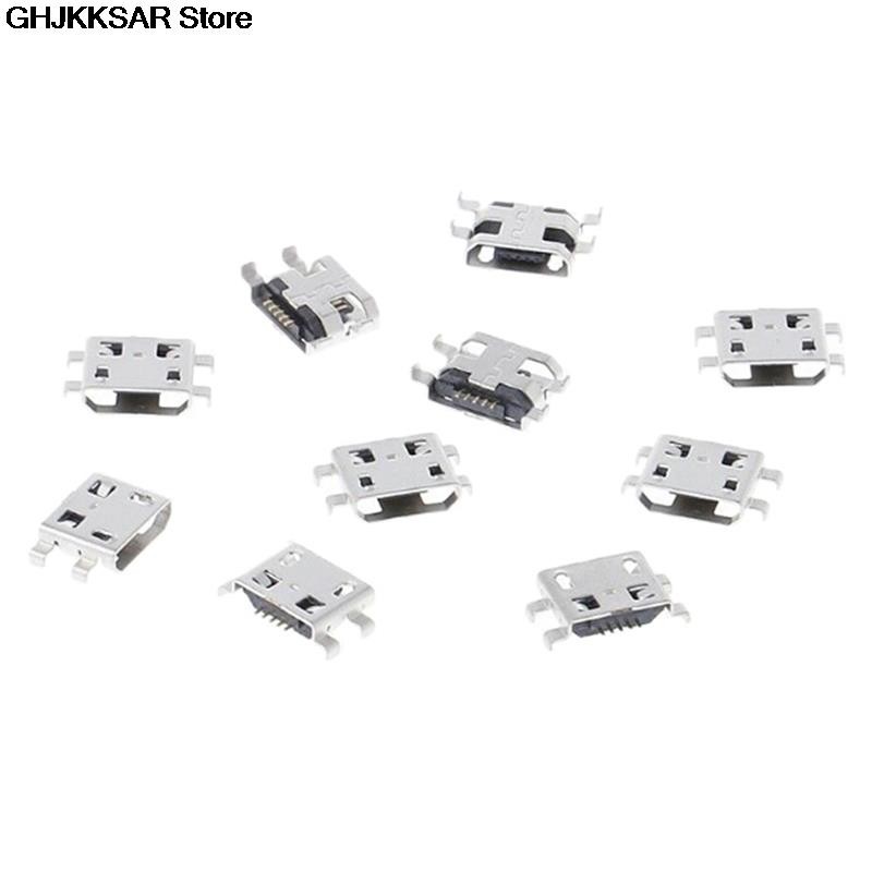 10pcs Micro USB 5pin B Type 0.8mm Female Connector Mobile Phone Mini USB Jack Connector 5pin Charging Socket Four Feet Plug