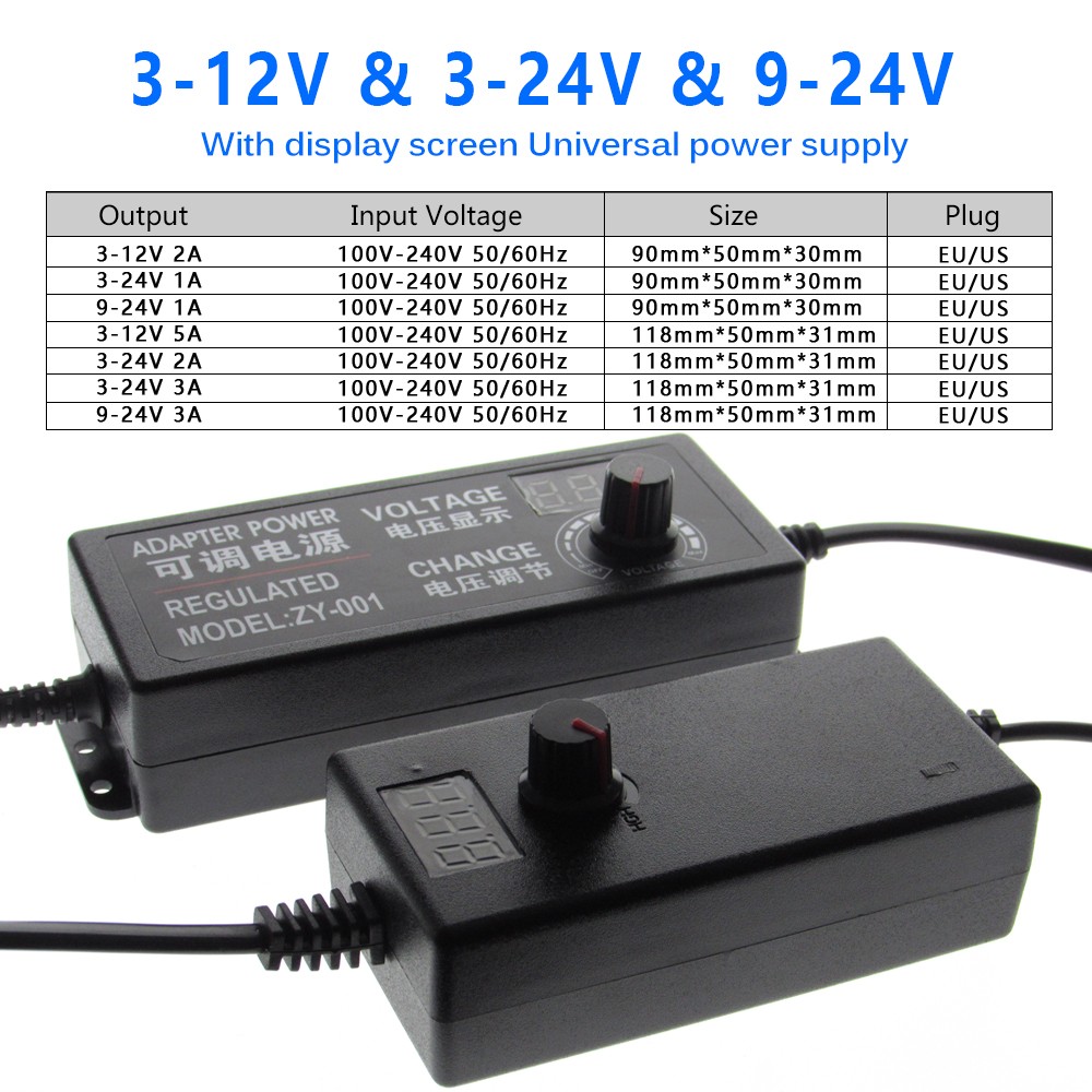 Adjustable AC to DC Power Supply 3V 5V 6V 9V 12V 15V 18V 24V 1A 2A 5A Universal Power Supply Adapter 220V to 12V Volt Adapter