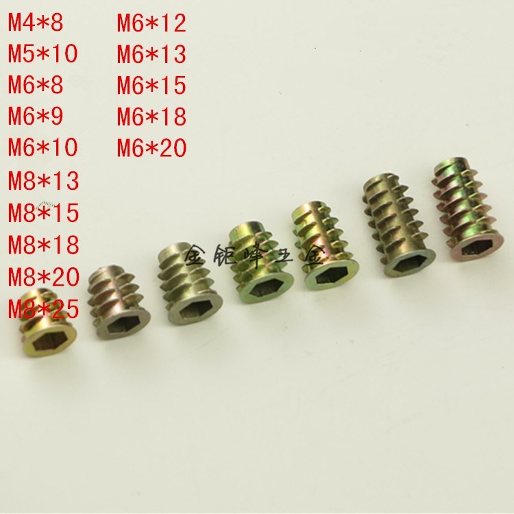 20pcs M4 M5 M6 M8 M10 Zinc Alloy Thread for Wood Insert Nut Flange Hex Drive Head Furniture Nuts