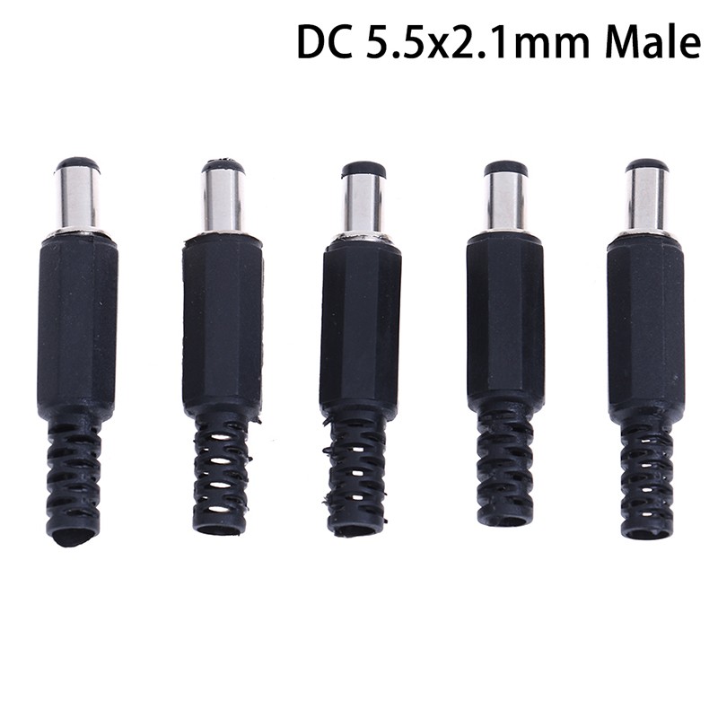 5/10pcs/pack Black DC Power Plug 5.5X2.1mm Soldering Line Black DC Power Male Plug Jack Adapter