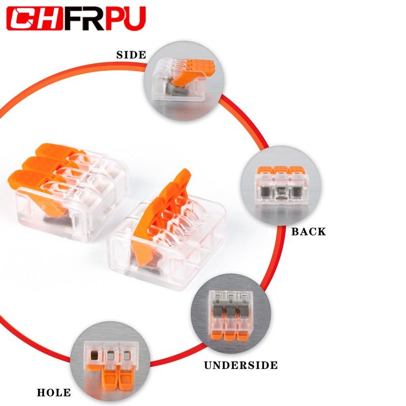 30/50/100pcs Small Connector Wire Compact Plug-in Terminal Block Orange Transparent Chamber Wiring Tool 0.14-4.0mm2 221