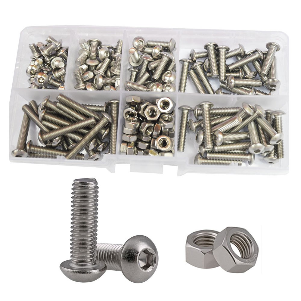 Hex Button Socket Head Cap Screw Nut Hexagon Metric Thread Machine Bolt Assortment Set 304 Stainless Steel M2 M3 M4 M5 M6