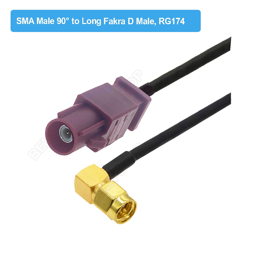 RAL4004 Male/Female Fakra D to SMA Male Right Angle RG174 Cable Adapter GSM Antenna Extension Cord RF Coaxial Pigtail Jumper