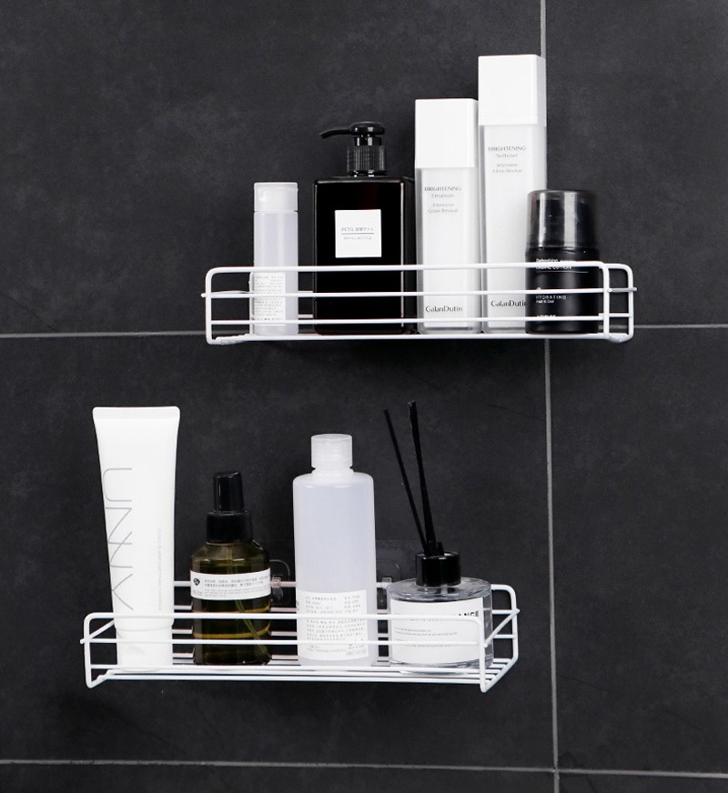 Bathroom Shelf Shower Wall Mount Shampoo Storage Holder With Suction Cup No Drilling Kitchen Storage Bathroom Accessories