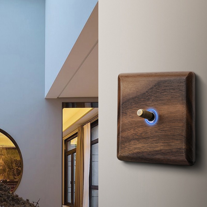 Avoir Black Walnut Solid Wood Wall Light Switches With LED Indicator Toggle Switch 1 2 3 4 Gang 2 Way EU French Electrical Socket