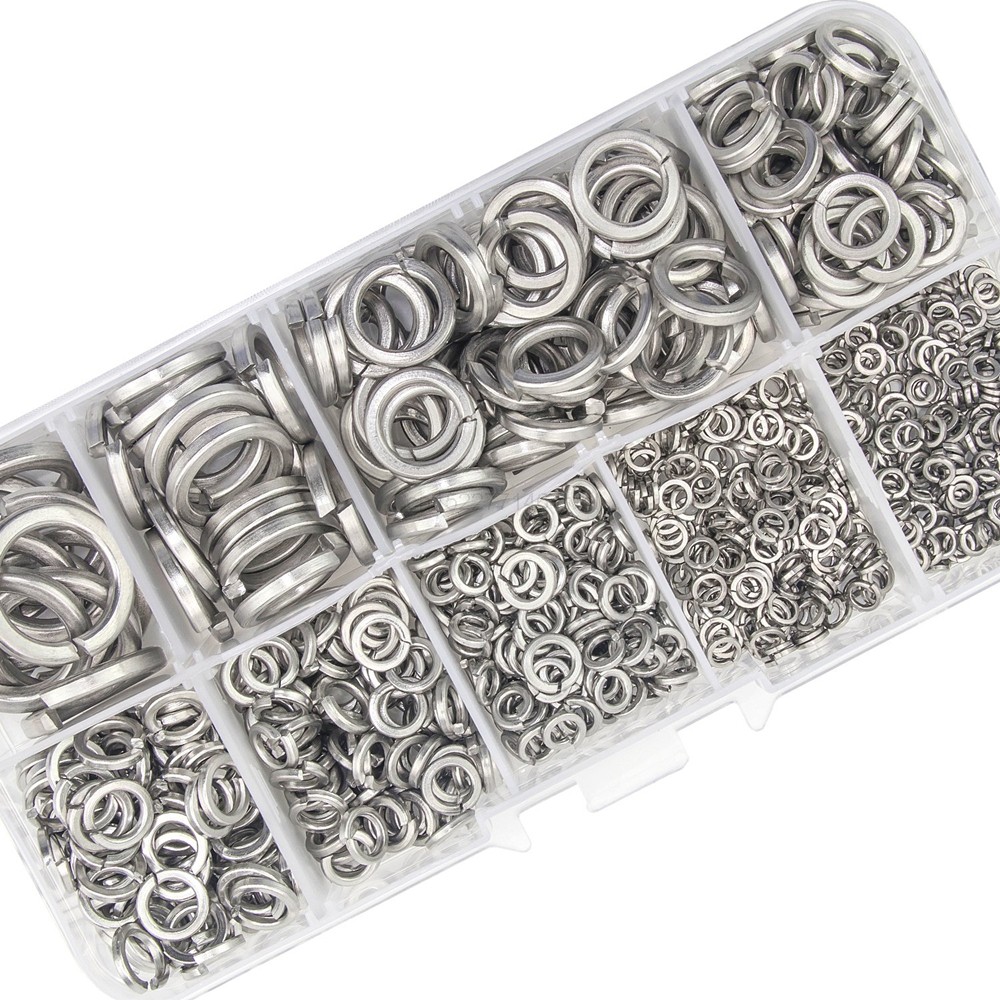 480pcs 304 Stainless Steel Spring Lock Washer Assortment Set, 9 Sizes - M2 M2.5 M3 M4 M5 M6 M8 M10 M12