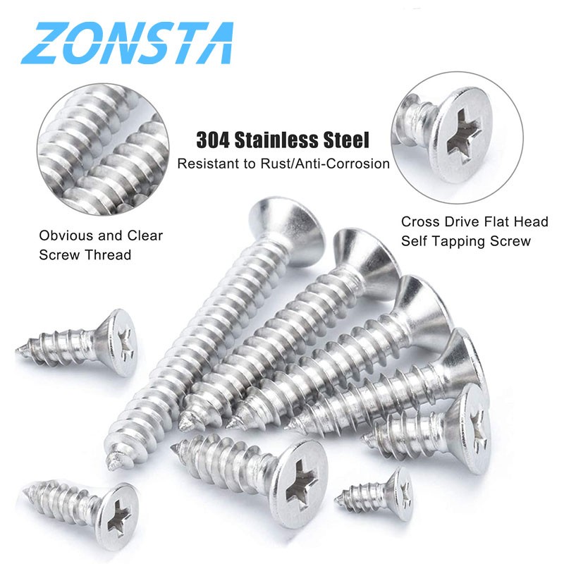 M2 M3 M4 460pcs Countersunk Flat Head Tapping Screws Set 304 Stainless Steel Small Cross Recessed Wood Screw Assorted Set