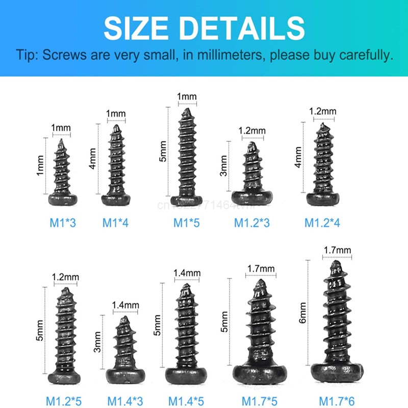 500/1000pcs/set M1 M1.2 M1.4 M1.7 Mix Pa Philips Head Micro Screws Round Head Self Tapping Electronic Small Wood Screws Kit