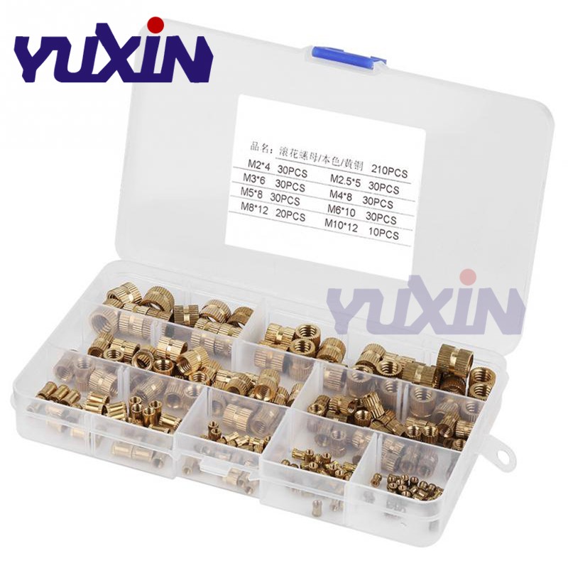 330pcs/210pcs M2-M10 Brass Knurled Ring Nuts Threaded Insert Screws Assortment Set Kit Machining Industry Nut Injection Tools