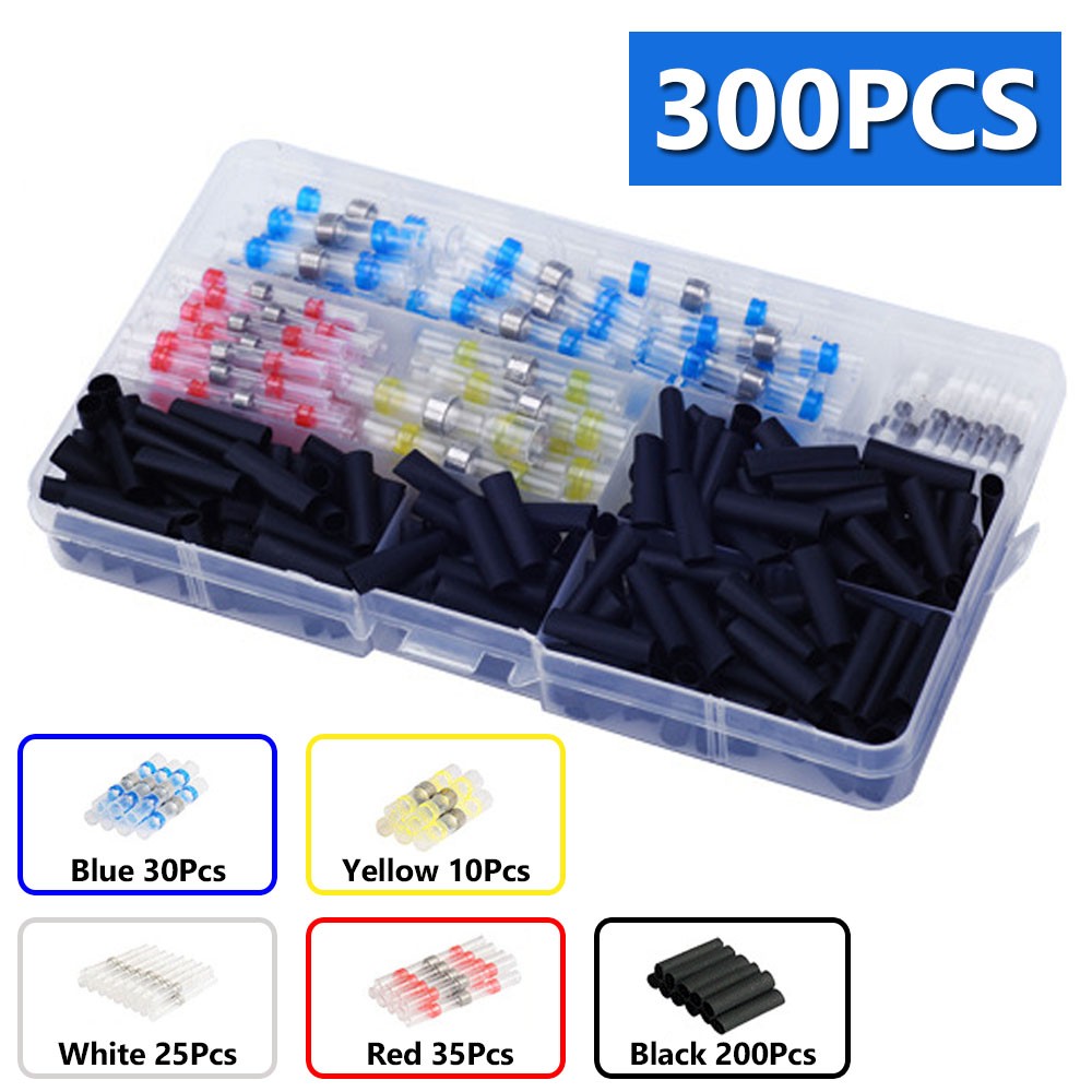 50/300pcs Waterproof Heat Shrink Butt Terminals Crimp Terminals Welding Seal Electrical Wire Twisting Cable Terminal Kit With Hot Air Gun