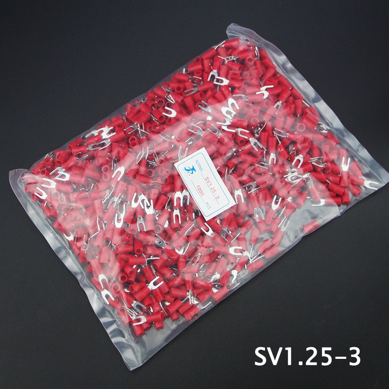 1000pcs SV 1.25 2 3.5-(3 4 5 6) Insulated Wire Terminals Electrical Lug Crimp Terminal 1.5-2.5mm-4mm 16-14 awg