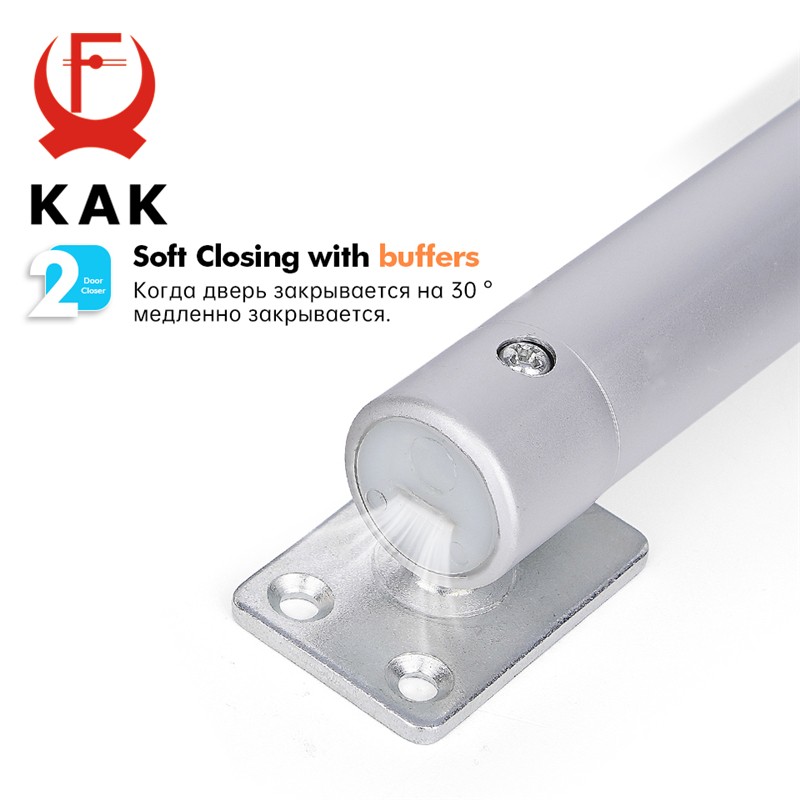 KAK-Automatic Door Closer, Aluminum Alloy, 60KG, Adjustable Gas Spring, 110 Degree, Stop