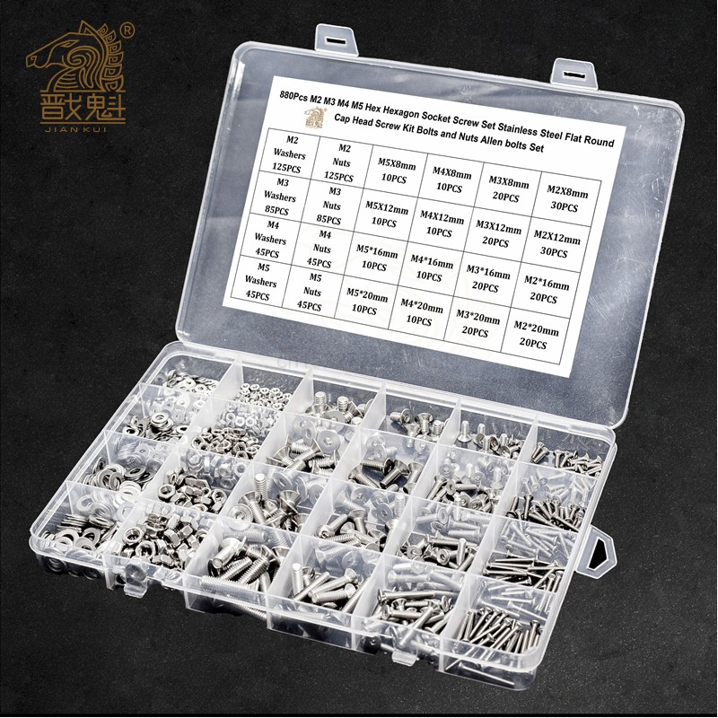 860pcs M2 M3 M4 M5 Hex Hexagon Socket Screw Set Stainless Steel Flat Round Cap Head Screw Kit Screws and Nuts Allen Bolts Set