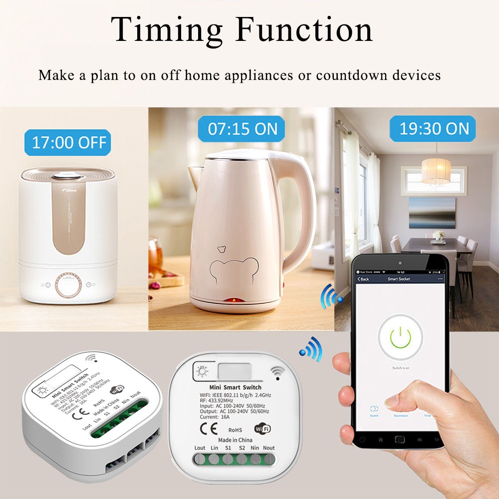 Tuya Smart WiFi and Rf Light Switch 433MHz Kinetic Wall Switch No Battery Needed Wireless Remote Control Timing 220V 16A for Alexa