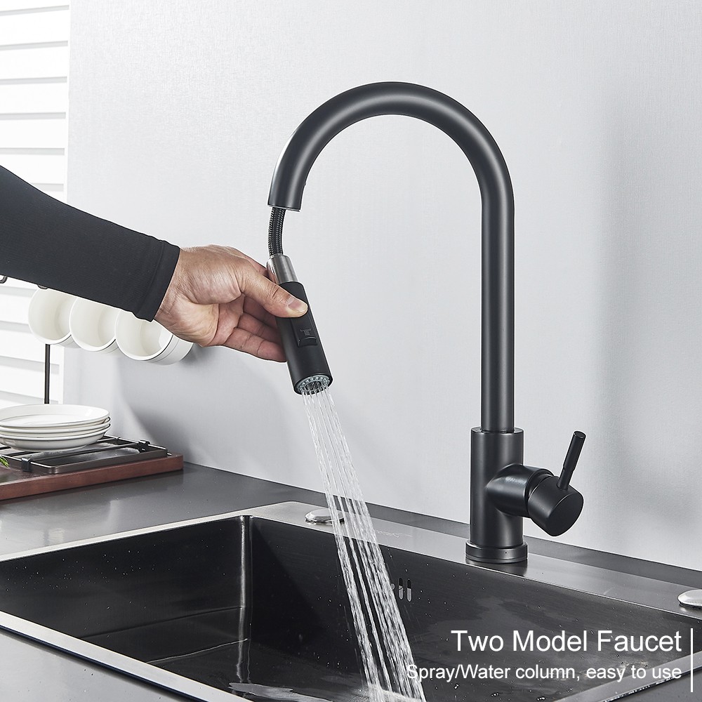 Free Shipping Black Kitchen Faucet Two Function Single Handle Pull Out Mixer Deck Mounted Hot and Cold Water Taps