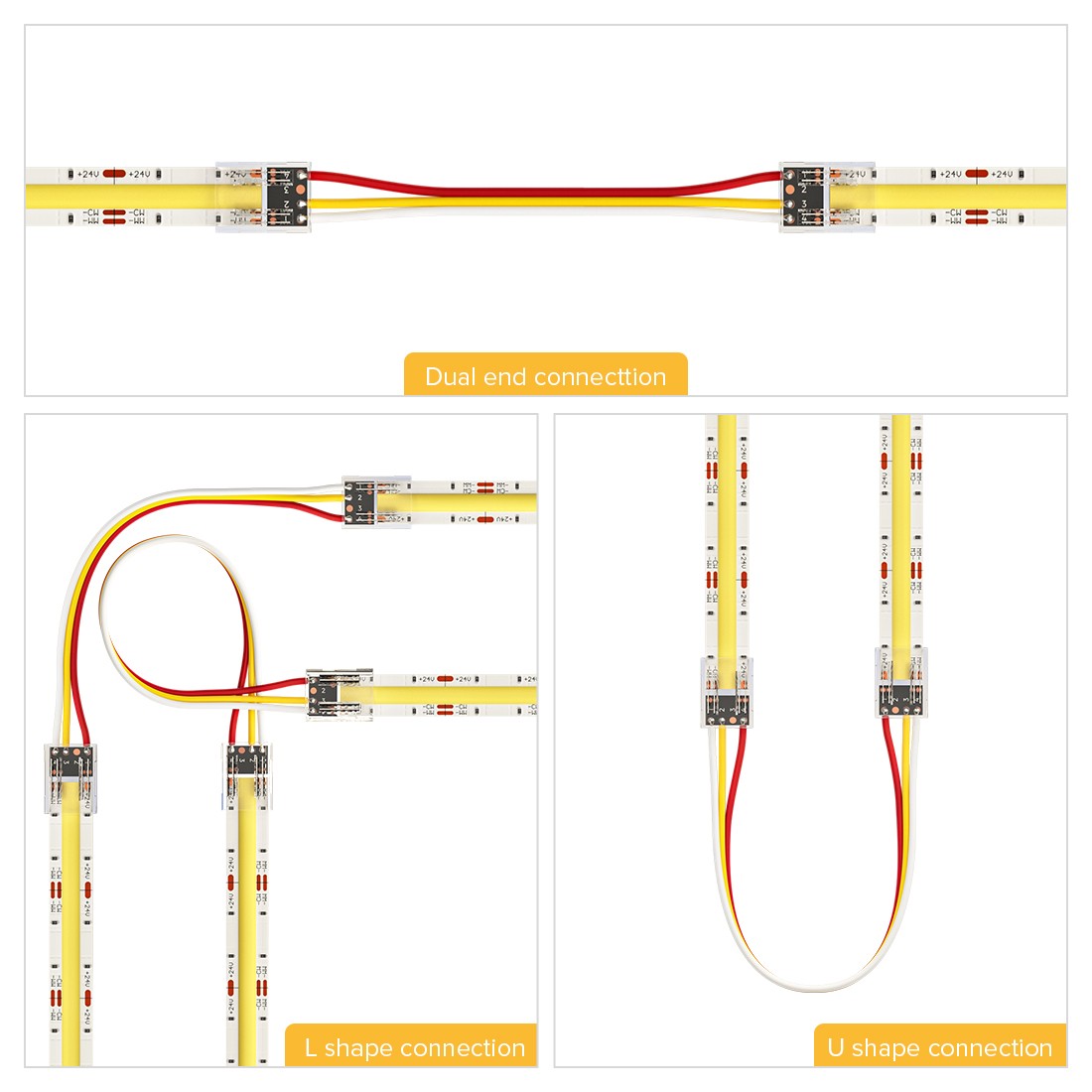 5pcs Single Double End Cover Solderless Transparent Connector 15cm Wire for FCOB Dim CCT RGB LED Strip 6mm 8mm 10mm 2pin 3pin 4pin